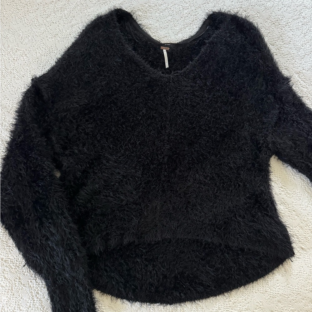 Free People black fuzzy oversized tunic sweater